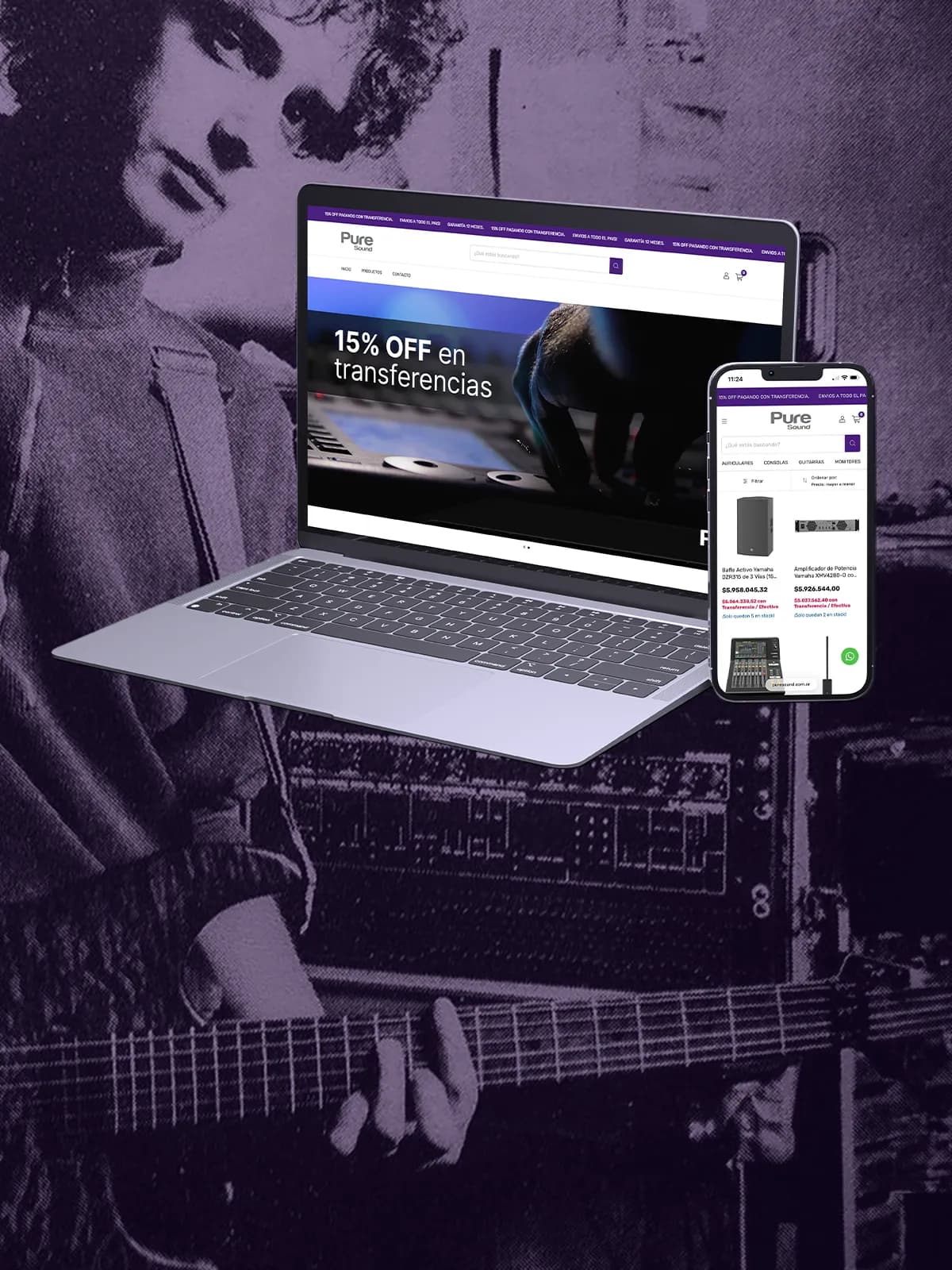 Tienda online de Pure Sound desarrollada por Tiny Studio